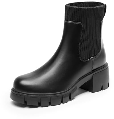 DREAM PAIRS Stivali da Donna Casuale Chelsea Stivaletti Tacco Medio Stivaletto Blocco Tacco,Size 37,Nero,SDAB2312W