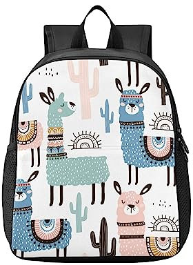 ISAOA Kinder-Reiserucksack, niedlicher Alpaka-Kaktus und handgezeichneter Kinder-Rucksack, Kindergarten, Vorschule, Schultasche, Farbe 1, M