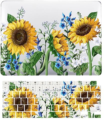 Laptop Cover Case Compatible with MacBook Air 13 inch Model A1466 A1369 Released in 2017 2016 2015 2014 2013 2012 2011 2010, 3D Painted Protective Hard Shell Case & Keyboard Cover, Sunflower