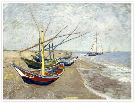 Bateaux de pêche sur la plage des Saintes-Maries-de-la-Mer Poster de Vincent van Gogh 40 x 30 cm Tableaux Décoration murale