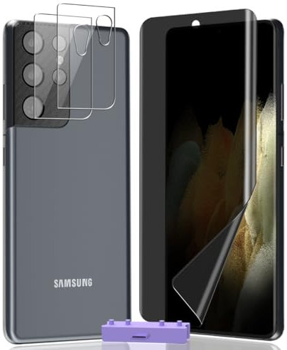 AnnhanT Protection pour Samsung Galaxy S21 Ultra Protection d'écran en Flexible TPU Anti Espion 1 Pcs + Galaxy S21 Ultra Verre Trempé Protection d'objectif 2 Pcs. Facile à Installer
