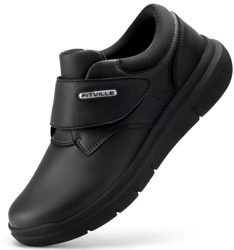 FitVille Scarpe Uomo Pelle Extra Larghe Scarpe con Chiusura a Strappo Sneaker Regolabile per Piedi Sensibili 46 EU X-Larga