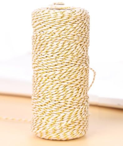 SYSUII 50m Gold Bindfäden, 1.5mm Bäcker Bindfäden Baumwolle Handwerk Bindfäden Bastelschnur Dekokordel Schnur Baumwollschnur Perfekt für DIY Handwerk, Geschenke Verpacken, Weihnachts Dekoration