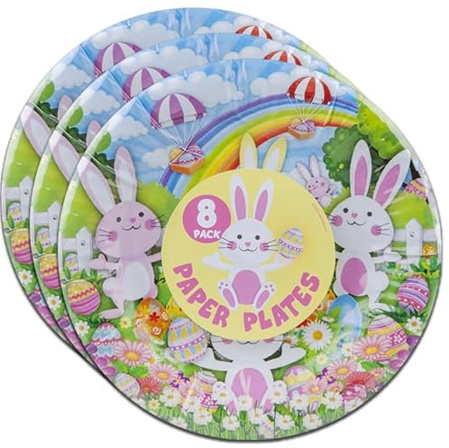 Quickdraw Lot de 24 assiettes en carton de Pâques de 18 cm - Motif lapins et œufs mignons - Vaisselle de fête pour enfants - Pour bonbons, collations et friandises