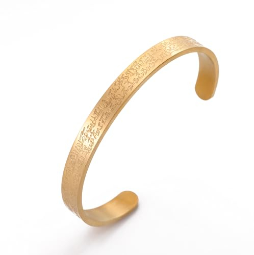 UNIFT Islamisches Ayatul-Kursi-Armband für Damen und Herren, Edelstahl, muslimisch, islamisch, Allah, arabische Kalligraphie, offenes Manschettenarmband, Islam, Eid, Ramadan, Geschenke, Edelstahl