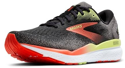 Brooks Ghost 16, Sneaker Uomo, Black/Mandarin Red/Green, 40 EU