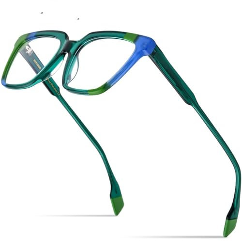 MUTYNE Mehrfarbige Acetat-Brillengestelle für Herren, quadratisch, Retro-Brillen, Damen, Brillen, Grün, Einheitsgröße