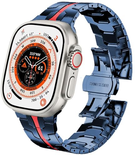 DEALELE Cinturino compatibile con Apple Watch da 49 mm, 45 mm, 44 mm, 42 mm, sottile cinturino di ricambio Iron Man in acciaio inossidabile per iWatch serie 9/8/7/6/5/4/3/SE/Ultra da donna e uomo,