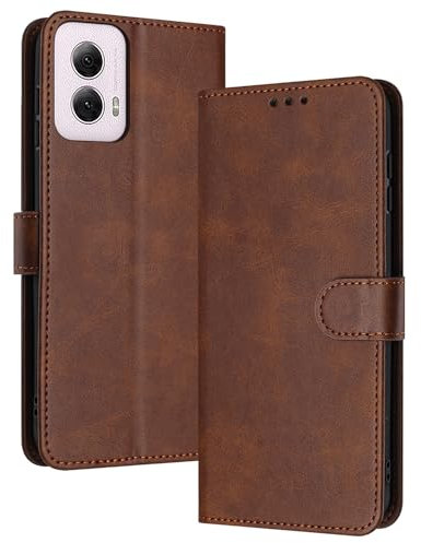 PanXCase Coque Rabat pour Motorola Moto E14 / G04 / G04s / G24 - Étui PU Cuir Wallet, Support Magnétique Antichoc Anti-Empreintes Digitales Housse pour Porte Carte (Brun)