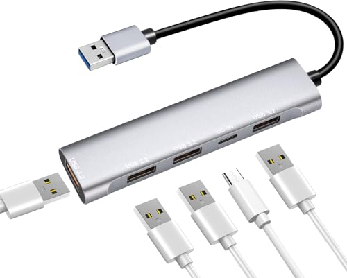 Gbformat Hub USB 3.2 Gen2, Adaptador Multipuerto de Alta Velocidad Con 4 Puertos 10Gbps y 1 DC In 5V, Distribuidor de Aluminio Para Portátiles y Ordenadores de Sobremesa