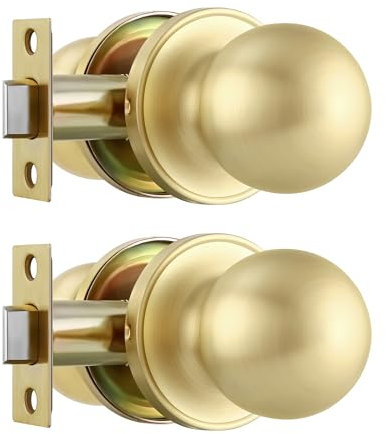 Leydebong 2 Pack Passage Door Knobs Round Handles for Hall or Closet Knobs Keyless Hardware, Gold Door Knobs Interior