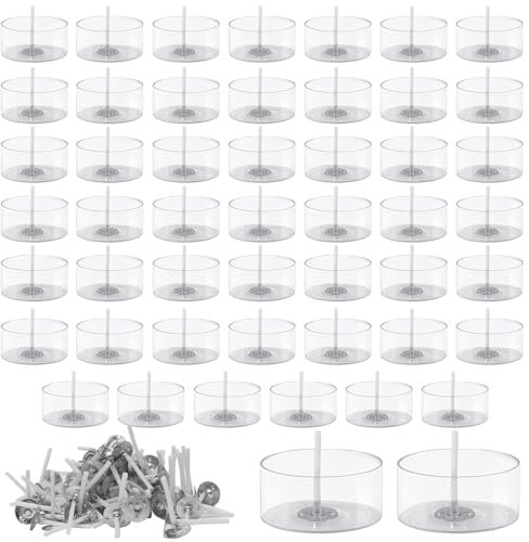 yotutun Leere Kerzen Gläser aus Kunststoff Candles, 50 Stück Klarem Kerzengläser mit 50 Dochte DIY Kerzen Selber Machen Set Transparente Runde Teelichthüllen Leer für Hochzeiten Partys