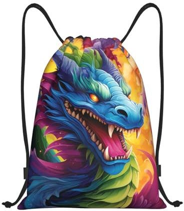 GlbnSHeric Rucksack mit Kordelzug, für Sport, Turnbeutel, widerstandsfähig, bunt, Drachen, für Damen und Herren, Schwarz , M
