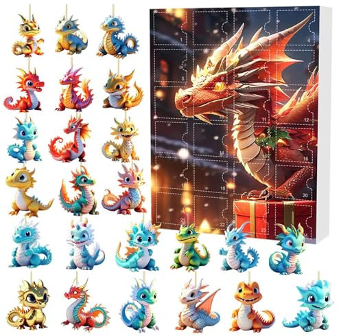Drachen Adventskalender 2024, 24 Tage Weihnachts Countdown Kalender, Figuren Verschiedene Dinosaurier Figuren Adventskalender Füllung Kinder Mädchen