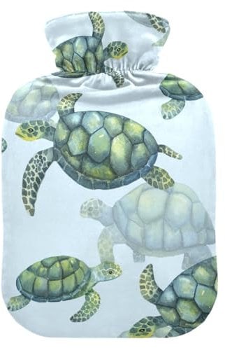 Wärmflasche mit Bezug, Wasserfarben-Schildkröte, 1 l, auslaufsicher, für Hand-, Fußwärmer, Nacken, Schulter, Rücken, Muskelschmerzen, Kältekompresse