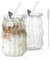 KEMORELA Glass Coffee Mugs, 530ML Ribbed Glass Cups with Lids and Straws – Unique Glasses for Iced Coffee, Ideal Wavy Cups with Straws, Bubble Aesthetic, Clear Ribbed Glasses (2)