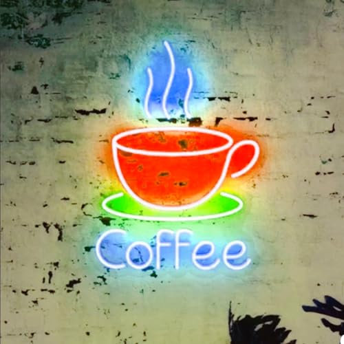 LED Groß Kaffeetassen Neonschild 5 V USB Betrieben Acryl Neonlicht mit Dimmbarem Schalter und Kette zum Aufhängen für Kaffee, Café, Bar, Party, Wohnzimmer, Schild, Geschenke (Rot, Blau, Grün)