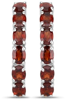 Rafaela Donata Damen Klappcreolen aus 925/- Sterling Silber rhodiniert mit Granat bordeaux Edelsteinohrringe Edelsteingröße 4x3 mm