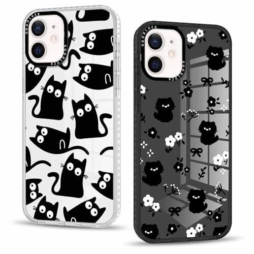 Phoona 2 packs Phone Case for iPhone 12 mini 5,4'', Cat Pattern with Cute Clear Transparent Aesthetics Design Cover, Soft Shockproof Protective Bumper Slim Funda for Women Girls, 02