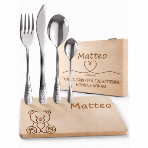 DEschenk Posate Bambini Personalizzate - Forchette Bambini In Acciaio Inox Con Nome Inciso - Diversi Motivi Disponibili (persce)