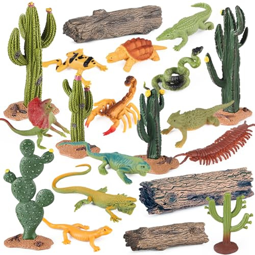 AENIMELY Set di 20 statuette di animali del deserto, include scorpione, lucertola, alberi e cactus, set da gioco per bambini, decorazioni per torte di compleanno, decorazioni per feste