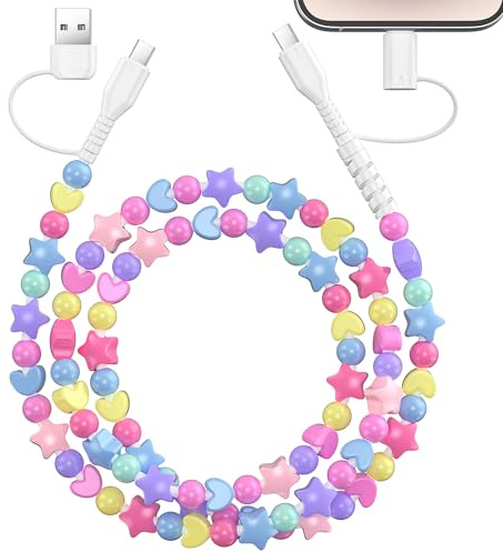 VOFUOE USB C Cable for iPhone 17 Charging Cord [MFi Certified] 4 in 1 Multi Charging Cable Stars Beads Charging Cord 3.3FT Girls Fast Charging for iPhone 16, for Galaxy S25 & Most Devices-Colorful