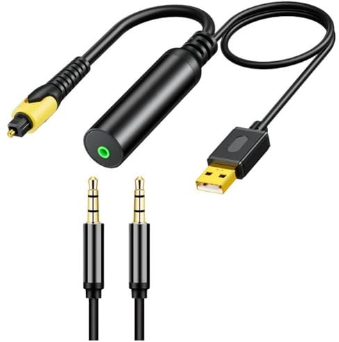 Knoruley Convertidor de Fibra Óptica Digital USB A 3,5 mm, Adaptador de Cable de Audio Óptico A Cable AUX, Cable Adaptador Óptico A Auxiliar