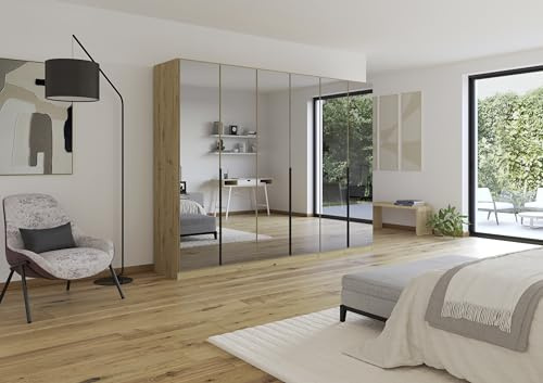 Rauch Möbel Skyla, Kleiderschrank, Farbe Eiche Artisan, Breite 271 cm | Schrank, 6-türig, mit Grauspiegel, für Schlafzimmer, Kinderzimmer, Jugendzimmer, Wohnzimmer, Garderobe, Flur
