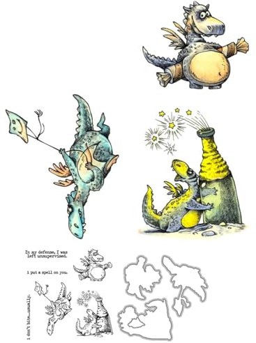 Dinosaurier-Stempel und Stanzformen für Kartenherstellung, magische Flasche, transparenter Silikon-Stempel und Metall-Stanzformen-Sets für DIY, Scrapbooking, Papierbasteln, Dichtungen, dekoratives