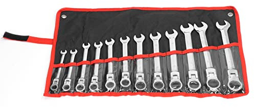 NUMNBE 12 - teiliges Ratschenringschlüssel - Set - Doppelkopf Maul - Ringschlüssel aus Chrom - Vanadium Stahl - Flexibler Rasthammer mit 72 Zähnen für enge Stellen - Vielseitiges We