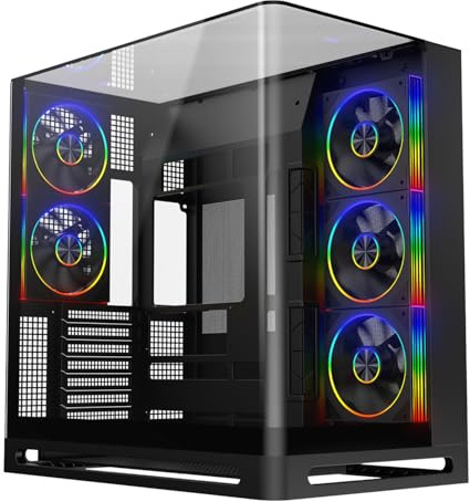 Powercool Navigator Gaming PC Case, ATX Mid Tower with 5 ARGB Fans, Black | Curved Tempered Glass Dual Chamber Computer Case, Fits ATX, Micro ATX and Mini ITX Boards, 420mm GPUs, 360mm Radiator, USB-C