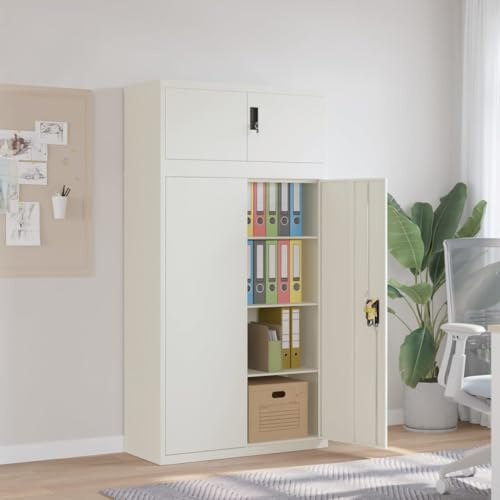 Armoire de classement blanche, 90 x 40 x 180 cm, en acier revêtu par pulvérisation, verrouillable, 3 étagères, meuble de rangement de bureau