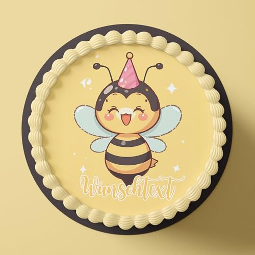 CGD Personalisierbarer Essbare Tortenaufleger aus Fondant oder Esspapier – Dekorative Kuchendeko für Geburtstag, Party & besondere Anlässe - Personalisiert Biene L2 (Fondant)
