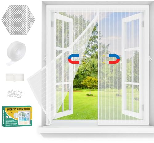 Zanzariera Magnetica Finestra,Zanzariere Magnetiche con Calamita per Finestre,Zanzarie Fissa Senza Fori Nastro Adesivo,Universale Mosquito Net per Balcone Scorrevole Window Camper (Bianco, 100 x120cm)