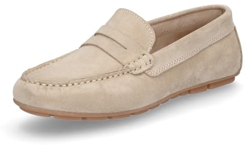 Mids Mirella Damen Mokassin Beige aus Rauleder, Leder-Innensohle, Flexibler Gummisohle, Slip-on-Design