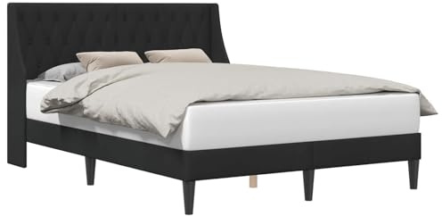 vidaXL Bettrahmen mit Kopfteil Schwarz 140 x 200 cm Samt, Modernes rechteckiges Bettgestell, langlebiges Samtfinish, komfortable Schlafzimmermöbel, schlankes Design, kuschelige Bettwäsche für drinnen