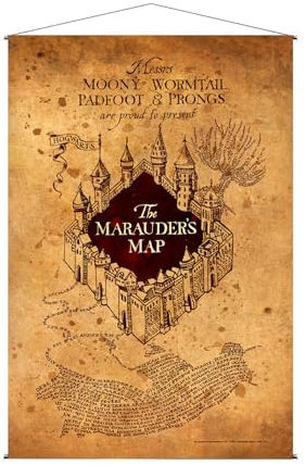 Elbenwald Harry Potter - Wall Scroll Hogwarts & Karte des Rumtreibers 77 x 100 cm glatter Stoff mit Band zum AAufhängen Lieferung in Geschenkverpackung (Karte des Rumtreibers)