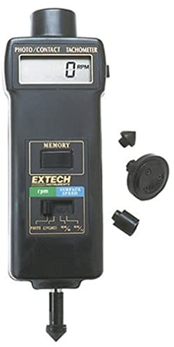 Extech 461895 Combination Contact and Photo Tachometer, Laser | 0.5-20000 RPM, laser sensor, contact wheels, Min/Max/Last memory, large LCD, motors/fans, case
