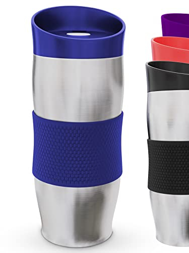 Praknu Thermos Café - 400ml - Hermétique - Tient Chaud Longtemps - Mug Isotherme Idéal á Transporter - Lave-vaisselle - Bleu