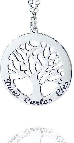 Colgante Árbol de la Vida para Mujer Personalizado con Nombres, Fabricado en Plata de Ley 925/1000. Regalo día de la Madre, San Valentin, Regalo Navidad-Regalo personalizado. Modelo 25mm