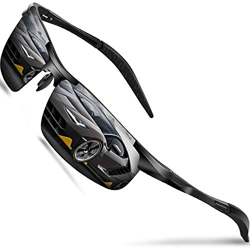 DADA-PRO Sonnenbrille Herren Polarisiert Fahrradbrille Sportbrille Verspiegelt Fahrerbrille mit Metallrahmen Ultraleichte UV400 Schutz 8177 (Schwarz/Nicht Vespiegelte Linse)