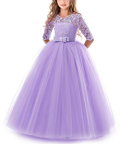 TTYAOVO Fleurs Filles Robe Mariage Fête Princesse Balle Robe (Taille130) 6-7 Ans 378 Violet