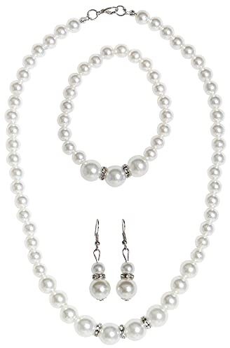 W WIDMANN MILANO Party Fashion 03354 - Schmuckset aus Strass, Perlenkette, Ohrringe, Armband, 80er Jahre, Prinzessin, Karneval, Mottoparty