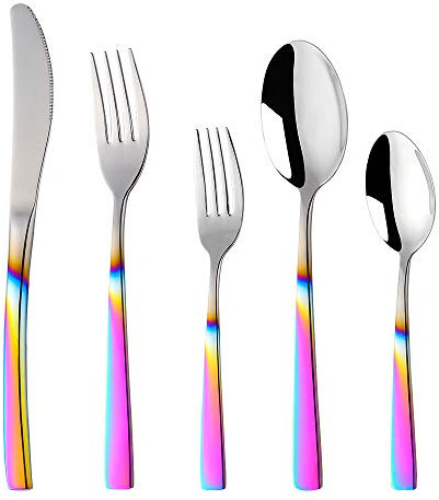 Buyer Star 20-Pieces Gradient Rainbow Silverware Set Metal Stainless Steel Flatware Set Reusable Dinnerware Cutlery Set