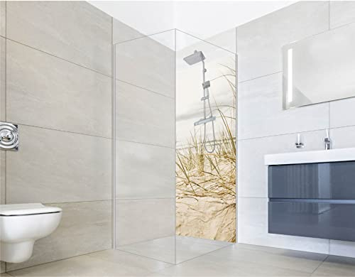 NORILIVING Duschrückwand Fliesenersatz Dusche 90x200 cm Motiv Dünen Gras Strand | Duschwand ohne Bohren 1 teilig | Wandverkleidung Bad Aluverbundplatte 3 mm