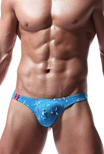 Newsywell Hommes String en Coton Micro Bulge Pouch Bikinis Tanga Taille Basse Slip Stretch Briefs sous-vêtements Bleu Grand