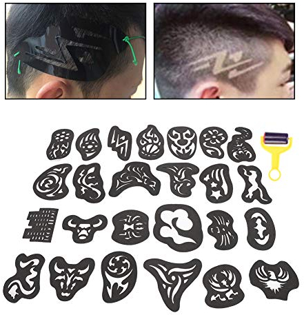 25pcs Haar Tattoo Schablone, Haar Tattoo Vorlage, Haarfärbung Schnitzmuster Schablone Haar Styling Tattoo Aufkleber Tattoo Muster Salon Barber Tools