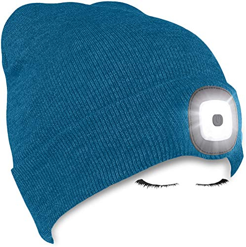 Morye LED Mütze mit Licht, Laufmütze Herren Damen Kappe Lampe USB Nachladbare 4 LED Scheinwerferkappe für Warm Cap mit LED Licht für Jogging,Camping,Angeln,Walking/Pfauen Blau