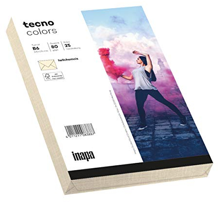 inapa Briefumschläge tecno Colors - DIN-B6 (125 x 176), 80 g, hell-chamois, nassklebend, ohne Fenster, 25 Stück