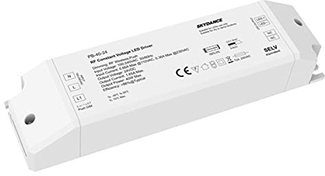 Trasformatore Alimentatore Dimmerabile 24V 40W con Pulsante N.O. Push Dimmer – Compatibile con Telecomando RF 2.4G (Telecomando non incluso), Per Striscia LED 24V, Skydance PB-40-24
